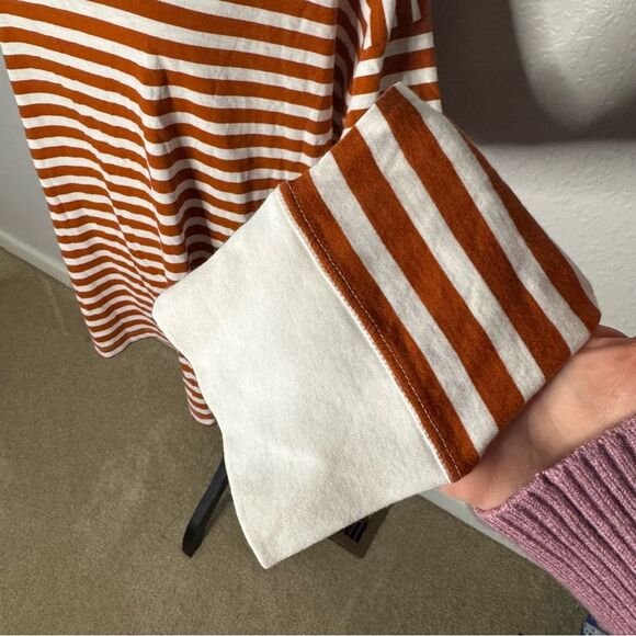 J Crew Factory Orange Long Sleeve Striped Tee Size 2XL Cotton Crew Neck Casual - Picture 3 of 10